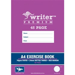 Writer Premium Exercise Book A4 48 Page 24mm Dotted Thirds Red Margin Plane