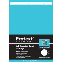 Protext Premium Exercise Book A4 48 Page 8mm Feint Ruled Red Margin E1