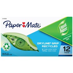 Paper Mate Liquid Paper Dryline Grip Correction Tape White Box of 12