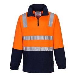 Portwest Hi-Vis Contrast 1/4 Zip Brush Fleece Jumper With Tape 4XL Orange And Navy