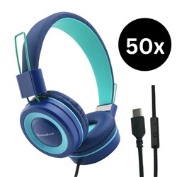 SchoolTech Extra Sturdy Headphones USB-C Teal And Navy Pack Of 50