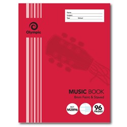 Olympic M2896 Music Book 225 x 175mm 8mm Feint And Stave Ruled 96 Page
