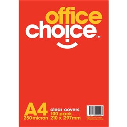 Office Choice Binding Covers A4 250 Micron Clear Pack of 100 Clear
