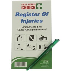 First Aider's Choice First Aid Register Of Injuries Book And Pen