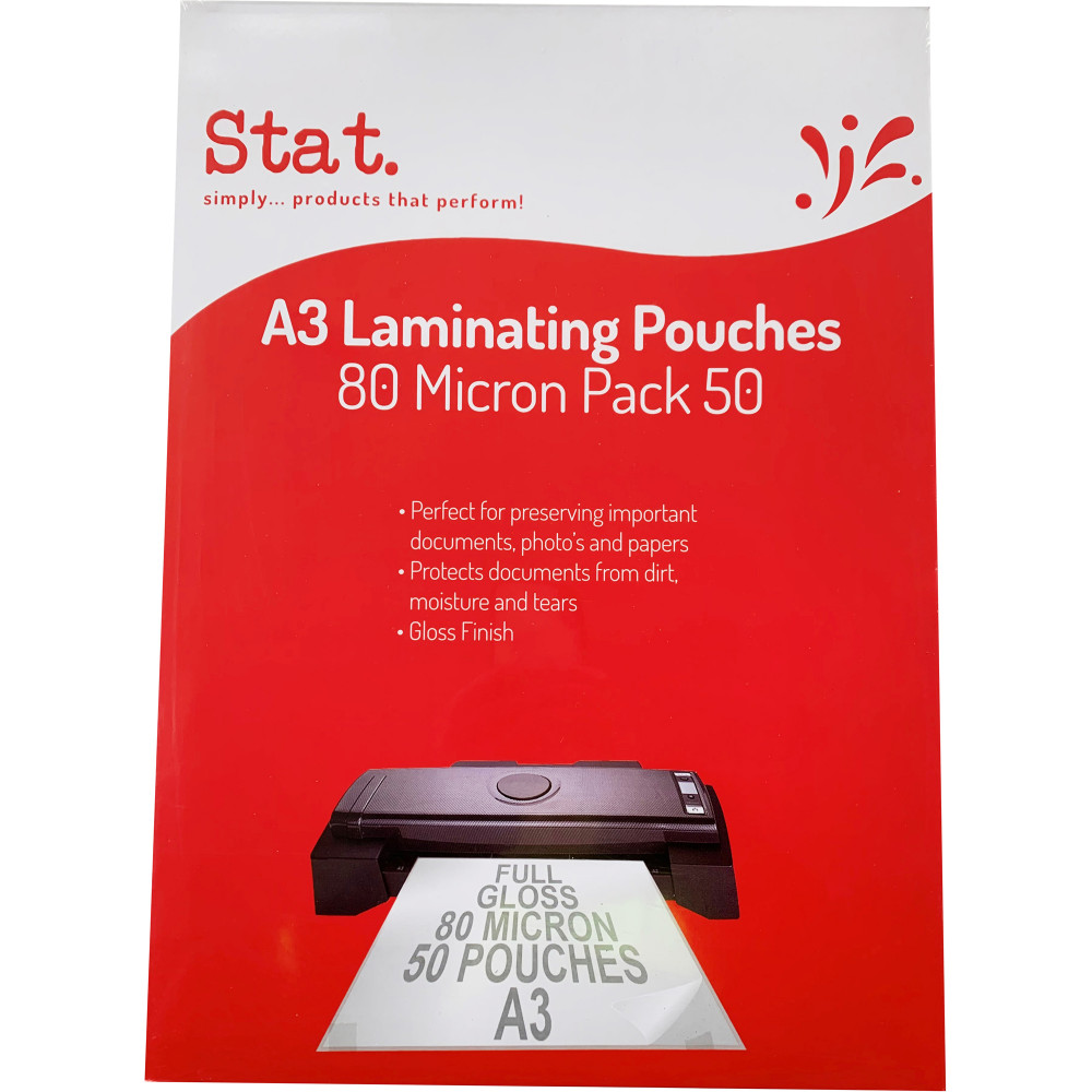 Stat Laminating Pouch A3 80 Micron Gloss Pack of 50