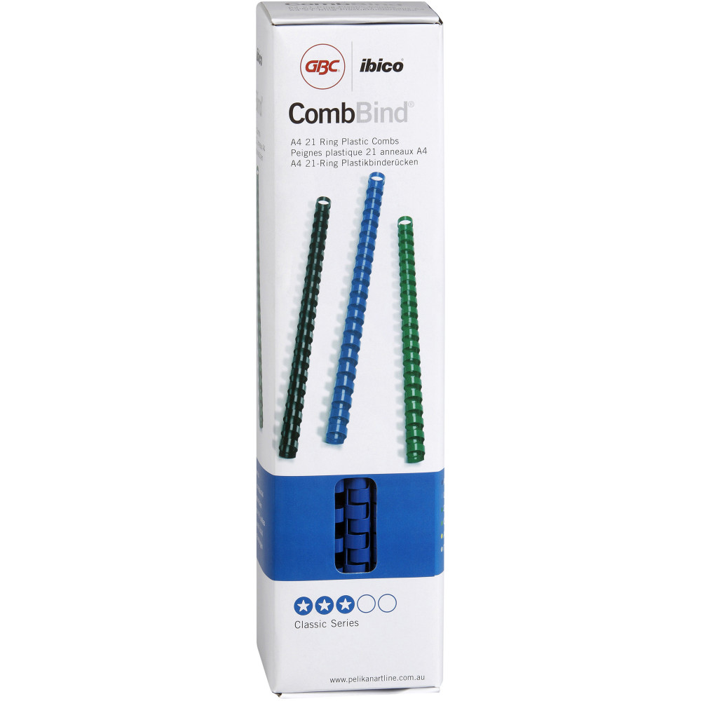GBC Plastic Binding Comb 10mm 21 Loop 60 Sheets Capacity Blue Pack Of 100
