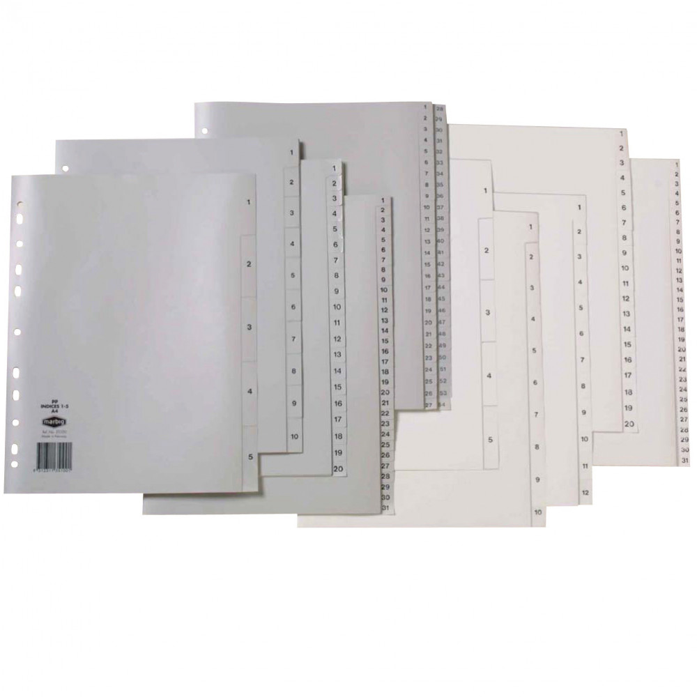 Marbig Plastic Indices & Dividers A4 Indices 1-10 Grey