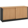 OM Credenza 1500W x  450D x 720mmH Lockable Sliding Doors Beech And Charcoal