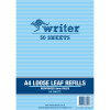 Writer Binder Refills A4 8mm Ruled Reinforced Pack of 50