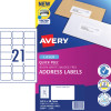 Avery Quick Peel Address Laser White L7160 63.5x38.1mm 21UP 2100 Labels 100 Sheets