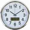 Italplast Wall Clock Inset LCD Date Month Temperature 43cm Round Chrome Frame White Face