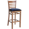Florence Indoor Barstool Solid Timber Natural Frame Chocolate Padded Vinyl Seat