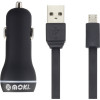 Moki MicroUSB SynCharge 90cm Cable + Car Charger Black