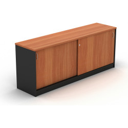 OM Credenza 1500W x  450D x 720mmH Lockable Sliding Doors Cherry And Charcoal