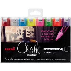 Uni Liquid Chalk Marker 8.0mm Chisel Tip Assorted Colours Pack Of 8