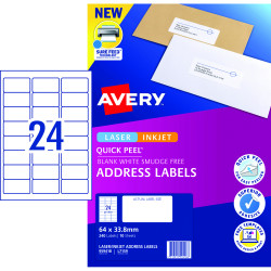 Avery Quick Peel Address Laser & Inkjet Label White L7159 64x33.8mm 240 Labels