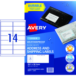 Avery Weatherproof Shipping Laser Labels L7073 99.1x38.1mm 14UP 140 Labels 10 Sheets