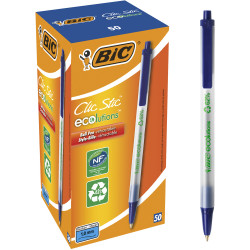 Bic Ecolutions Ballpoint Pen Clic Stic 1.0mm Medium Blue Box of 50