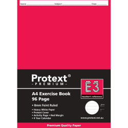 Protext Premium Exercise Book E3 A4 8mm Ruled  Red Insert 96 Pages