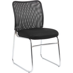 Studio Visitor Chair Chrome Sled Base Mesh Back  Fabric Seat Black