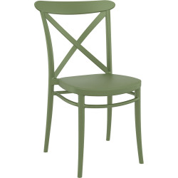 Cross Back Hospitality Dining  Chair Indoor Outdoor Use Stackable Poly Olive Green
