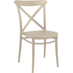 Cross Back Hospitality Dining  Chair Indoor Outdoor Use Stackable Polypropylene Taupe