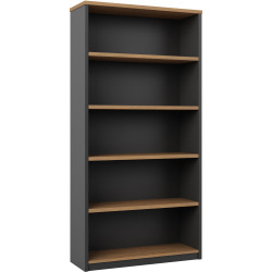 OM Premier Bookcase  900W x 320D x 1800mmH 4 Shelf Regal Walnut And Charcoal
