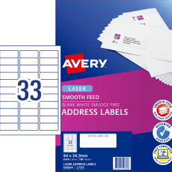 Avery Quick Peel Address Laser Labels White 64x24.3mm 33UP 3300 Labels 100 Sheets