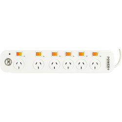Powerplus 6 Outlet Powerboard Individual Switch Surge And Overload Protection
