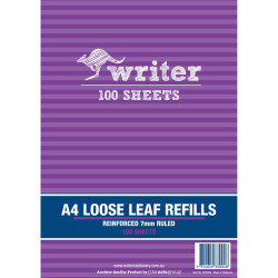 Writer Binder Refills A4 7mm Ruled Reinforced Pack of 100