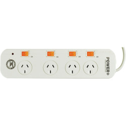 Powerplus 4 Outlet Powerboard Individual Switch Surge And Overload Protection