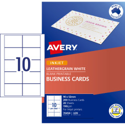 Avery Business Cards Inkjet  Matte White Leathergrain IJ39  90x52mm 10UP 200 Cards