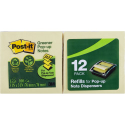 Post-It R330-RP Pop Up Greener Notes 76x76mm Recycled Refill Yellow Pack of 12