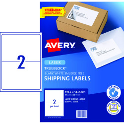 Avery Shipping Laser Labels White L7168 199.6x143.5mm 2UP 50 Labels 25 Sheets