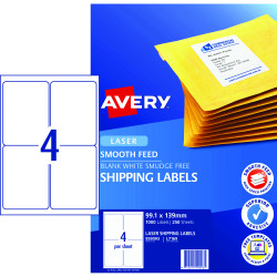 Avery Shipping Laser Labels White L7169 99.1x139mm 4UP 1000 Labels 250 Sheets