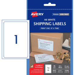 Avery Shipping Laser Labels White L7175 105x148mm 1UP 25 Labels 25 Sheets