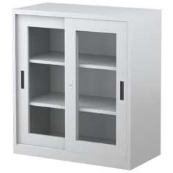 Steelco Sliding Glass Door Cupboard 2 Shelves 914W x 465D x 1015mmH White Satin