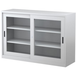 Steelco Sliding Glass Door Cupboard 2 Shelves 1500W x 465D x 1015mmH White Satin