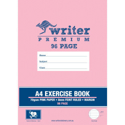 Writer Premium Exercise Book A4 8mm 70gsm With Margin 96 Page Pink Paper-Heart