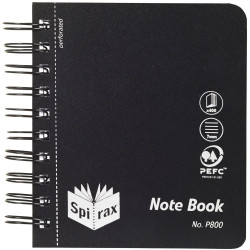 Spirax Notebook Plastic P800 120mm x 140mm 400 Page Side Opening Black