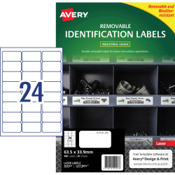 Avery Heavy Duty Removable Laser Labels White L4773 63.5x33.9mm 24UP 480 Labels
