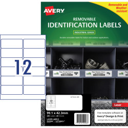 Avery Heavy Duty Removable Laser Labels White L4776 99.1x42.3mm 12UP 240 Labels