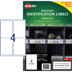 Avery Heavy Duty Removable Laser Labels White L4774 99.1x139mm 4UP 80 Labels