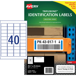 Avery TripleBond Laser Labels White L6140 45.7x25.4mm 40UP 400 Labels 10 Sheets