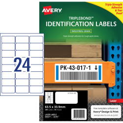 Avery TripleBond Laser Labels White L6141 63.5x33.9mm 24UP 240 Labels 10 Sheets