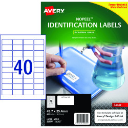 Avery NoPeel™ Laser Labels White L6145 45.7x25.4mm 40UP 400 Labels 10 Sheets