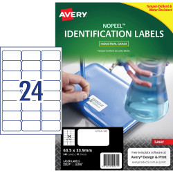 Avery NoPeel™ Laser Labels White L6146 63.5x33.9mm 24UP 240 Labels 10 Sheets