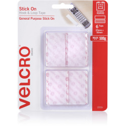 Velcro Brand Hook & Loop 25mmx50mm Tape Stick On White Pack Of 6