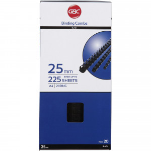 GBC Plastic Binding Comb 38mm 21 Ring 330 Sheets Capacity Black Pack of 20