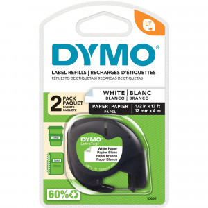 Dymo10697 LetraTag Labelling Tape 12mmx4m Paper White Pack of 2